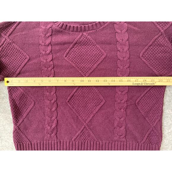 Kikit Sweater Womens Large Cable Knit Crop Top Tassels Bohemian Maroon Hippie - Picture 4 of 9